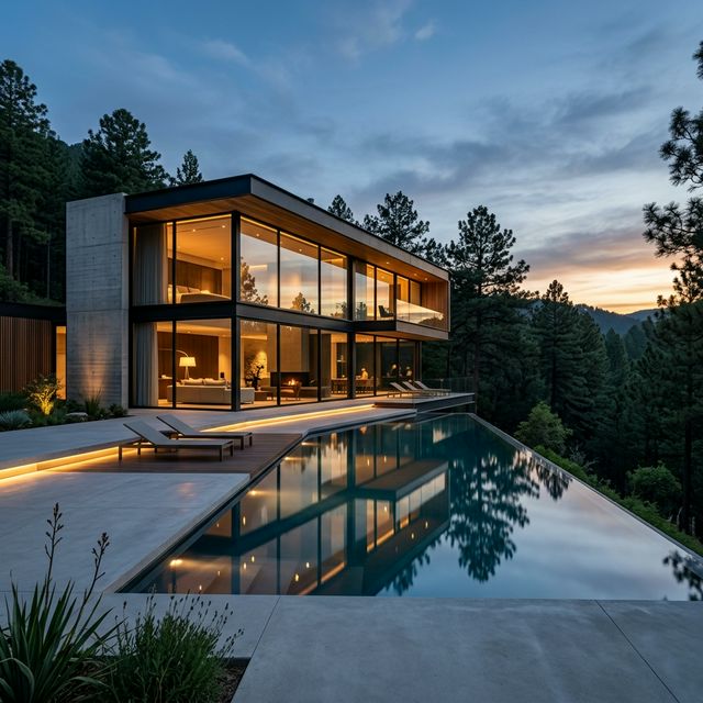 Villa moderne au crépuscule